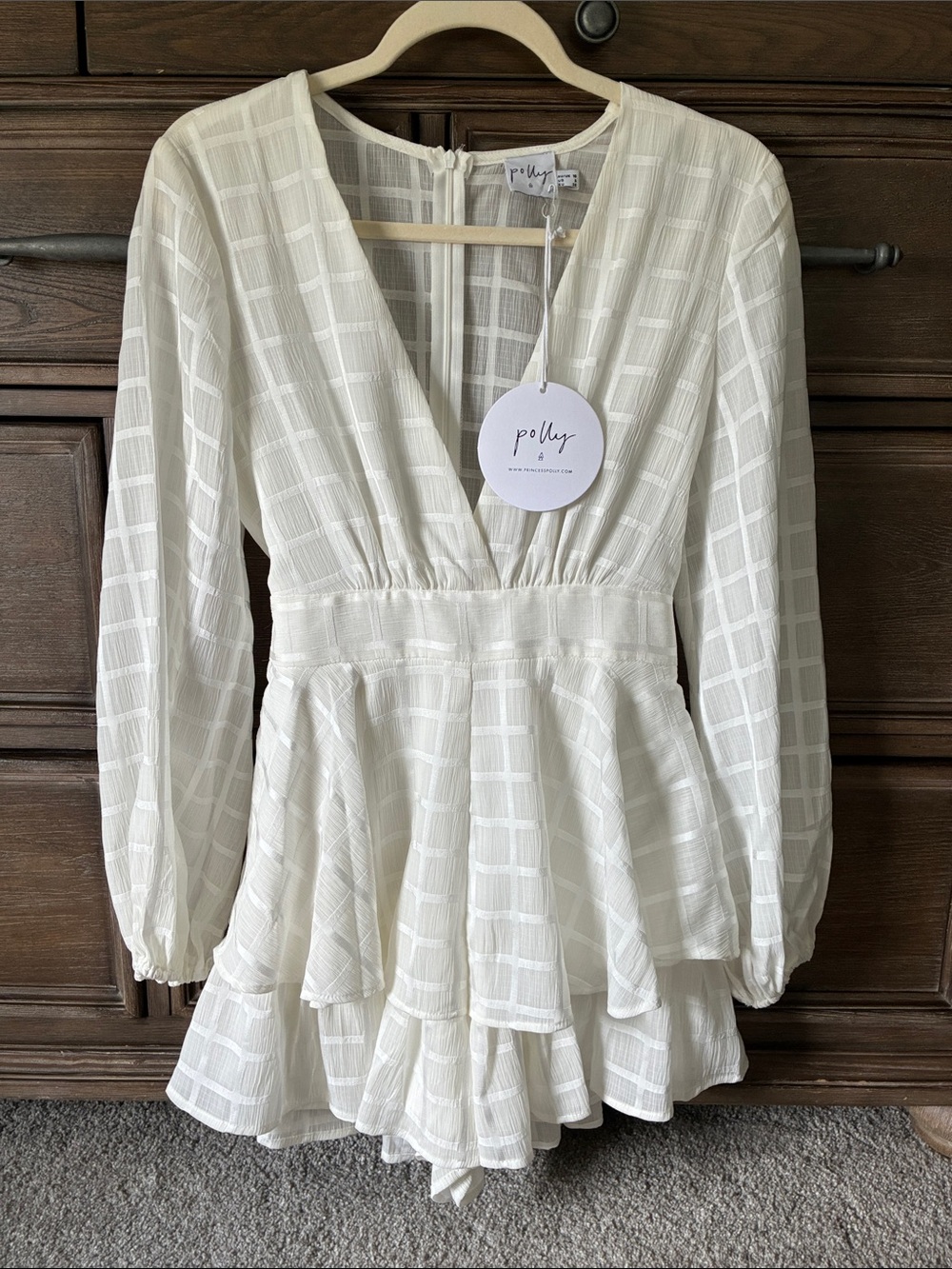 Polly Plunge Neck White Peplum Romper